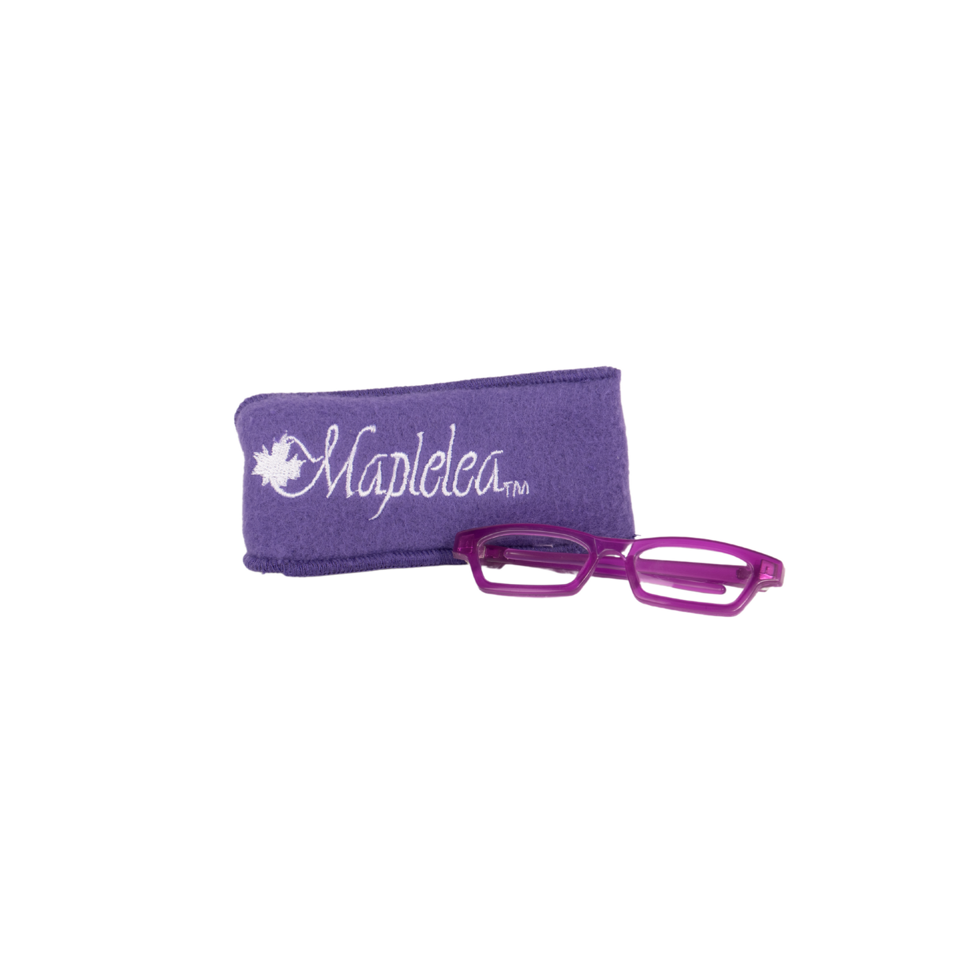 purple glasses and matching carrying case