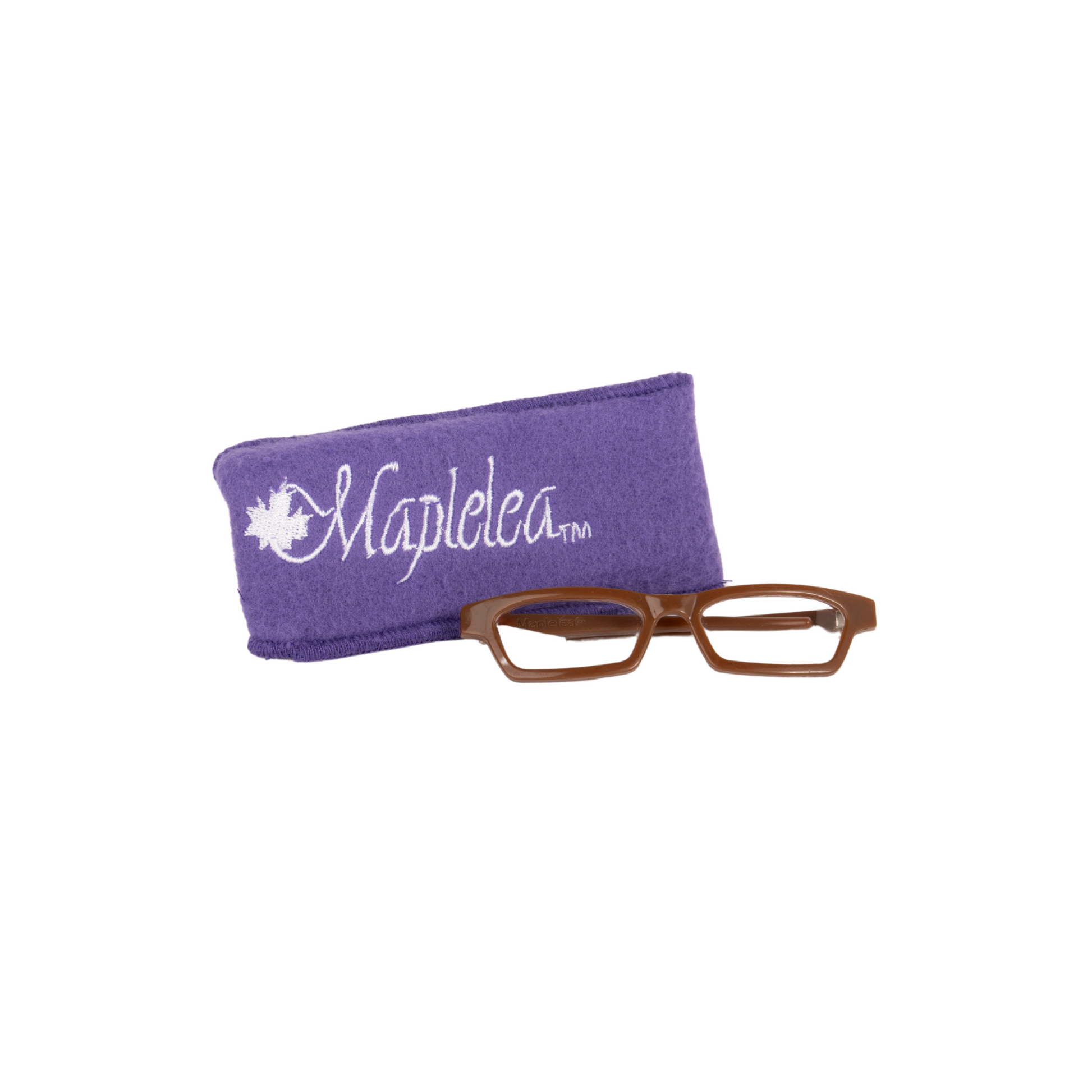 brown glasses and purple carrying case