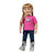 pink t-shirt, jeans and cow-print socks fit all 18" dolls. clear rain boots Maplelea.com