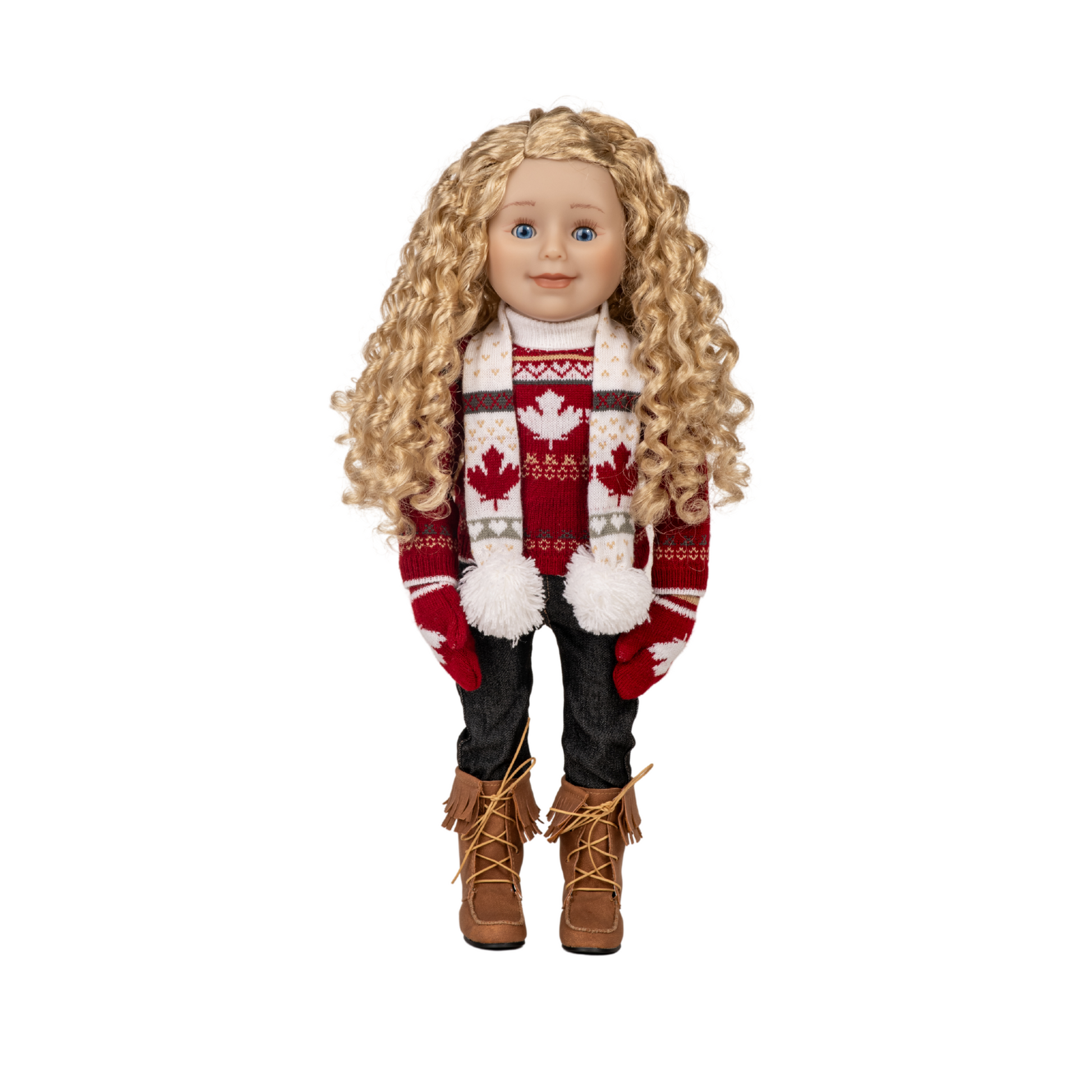 doll wearing tall light brown boots with laces