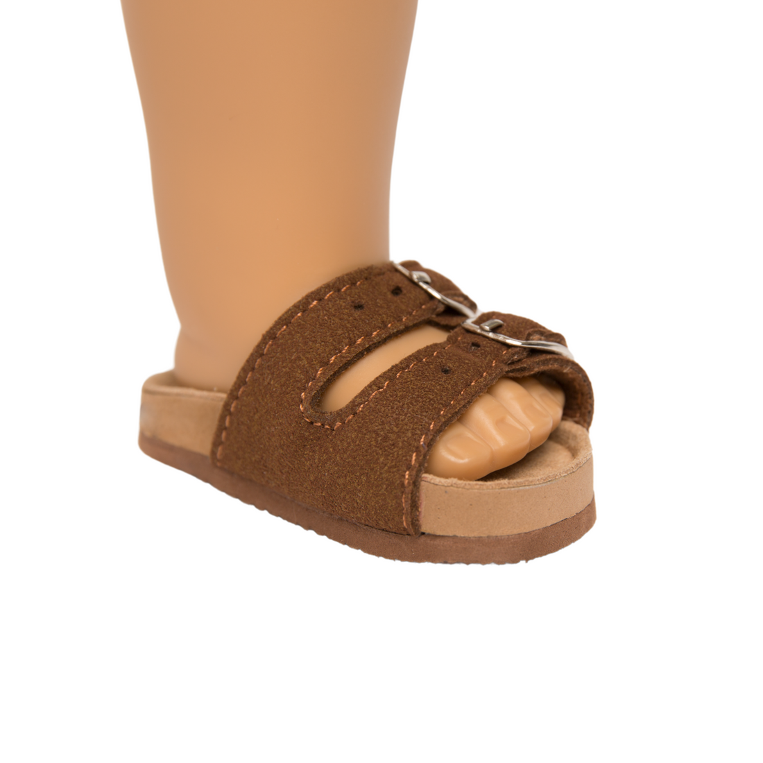 Brown double buckle summer sandals fit all 18 inch dolls.