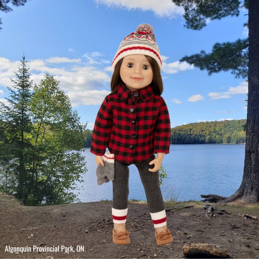 Canadian Maplelea doll wearing moccasins with KM96 Northern spirit outfit