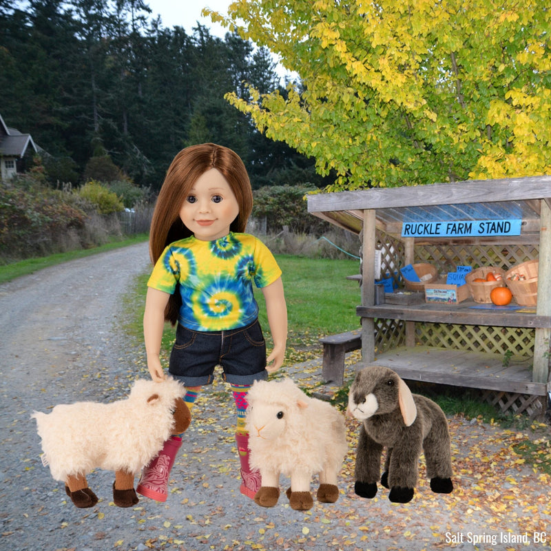 The Empress, Kam and Loops plush goat and 2 sheep set for all 18 inch dolls. 