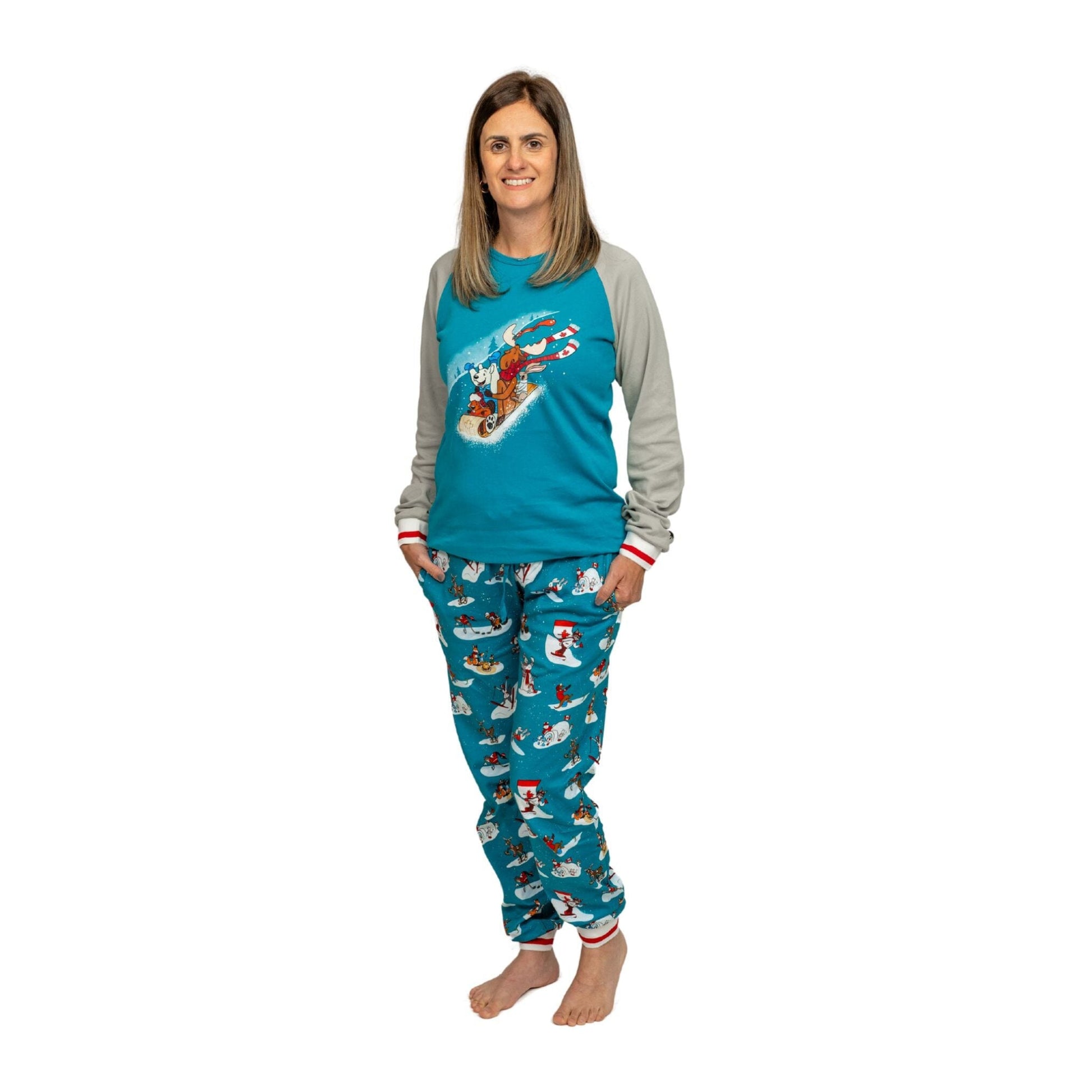 adult female wearing slippery slope pjs