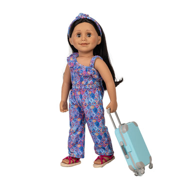 alexi in her weekend away set with included suitcase