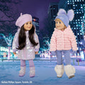 shiny pale lavender puffy coat hat and moon boots