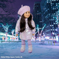 shiny pale lavender puffy coat hat and moon boots