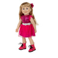 18-inch doll wearing the pink sparkly gala glitz dress set and boots