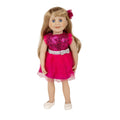 18-inch doll wearing a pink gala glitz dress set