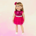 18-inch doll wearing the pink gala glitz sparkly dress set