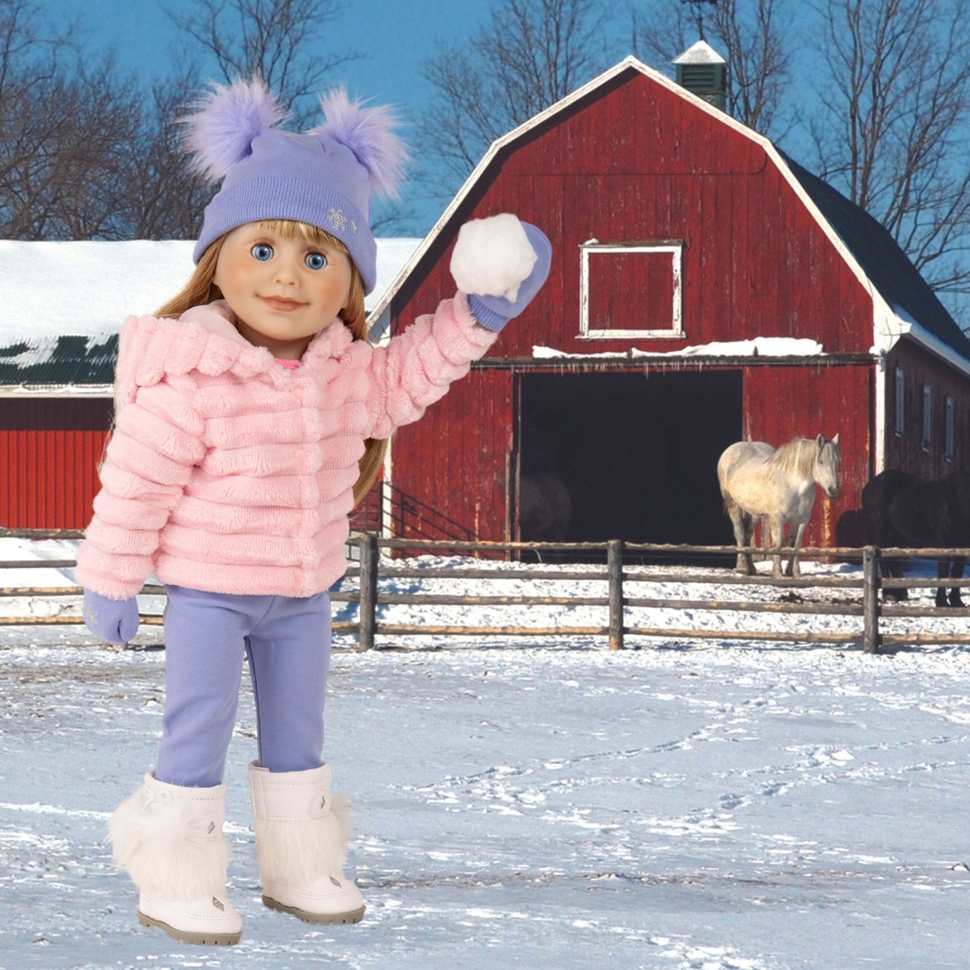 KB44-Prairie Plush Jacket Set on Maplelea Brianne doll with Boots cute hat mitts