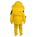 Yellow raincoat with matching pants on an 18-inch doll