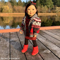 18-inch doll wearing the rocky mountain sweater and rural roots boots