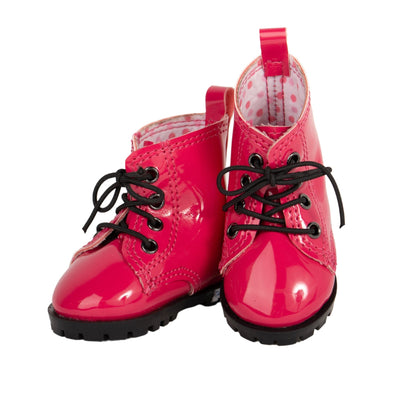 Versatile Maplelea trendy pink patent lace-up ankle height boots fit all 18-inch dolls