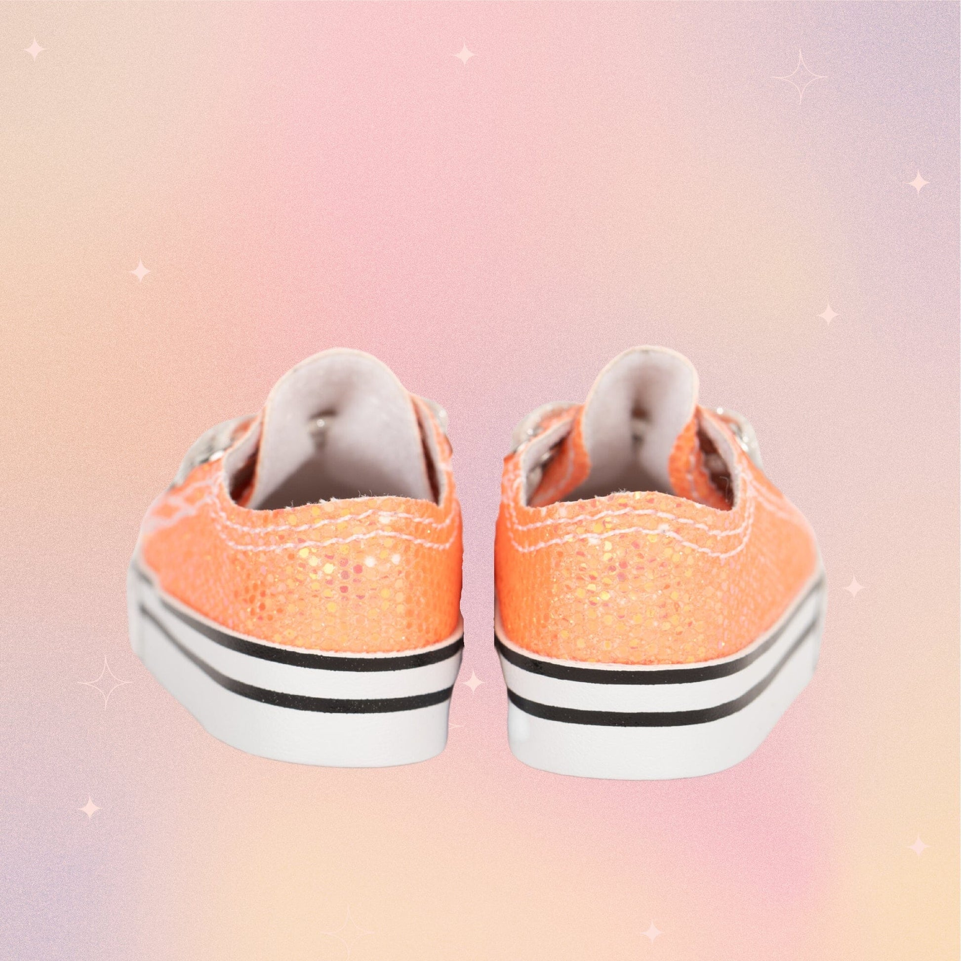 Cute shiny peach doll sneakers shiny with elastic laces.