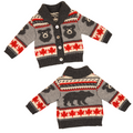 18-inch doll sweaters with grizzly bear and maple leaf pattern.