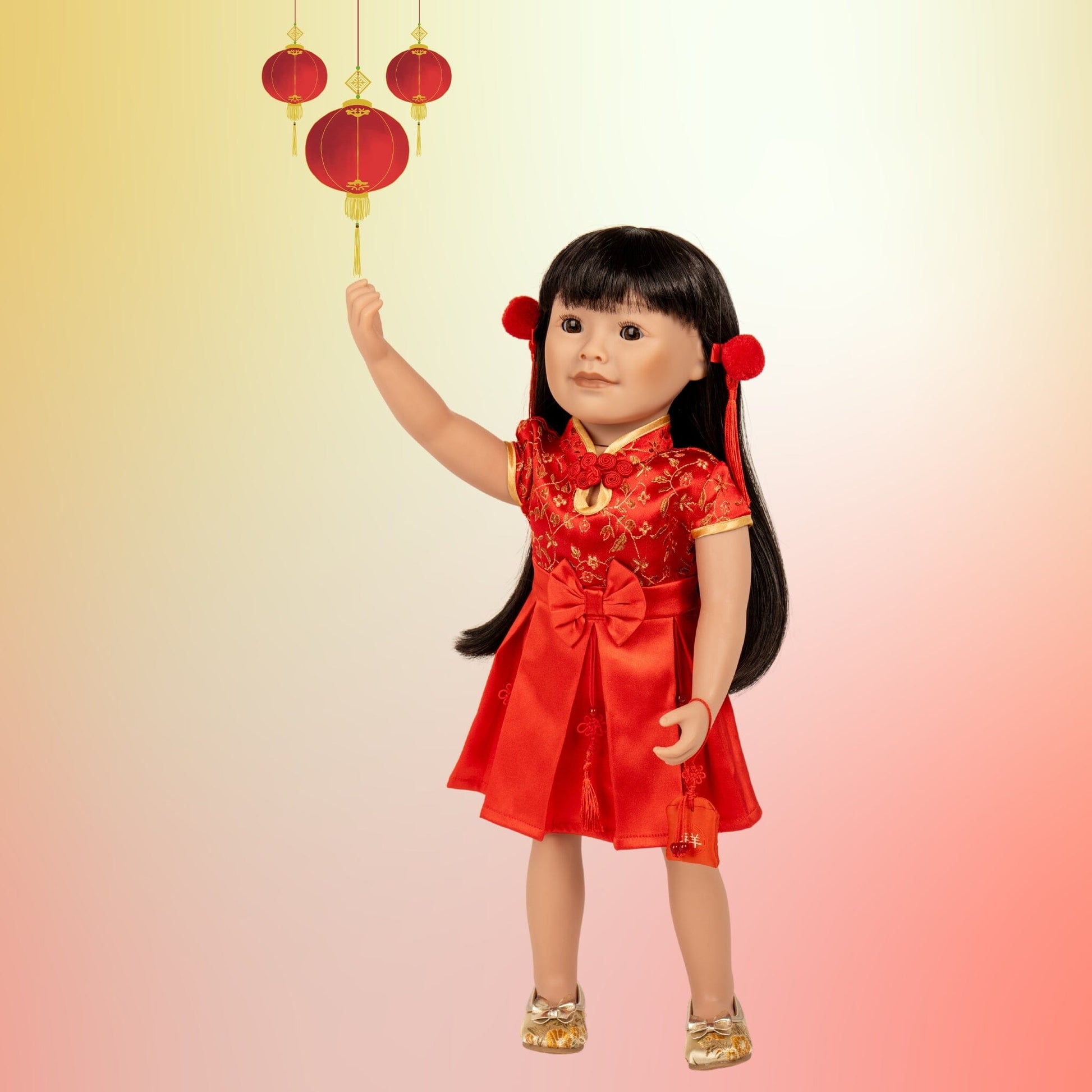 18-inch doll wearing lunar new year outfit set