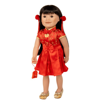 18-inch doll wearing lunar new year outfit set