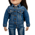 18-inch doll wearing a blue denim jacket and pants.
