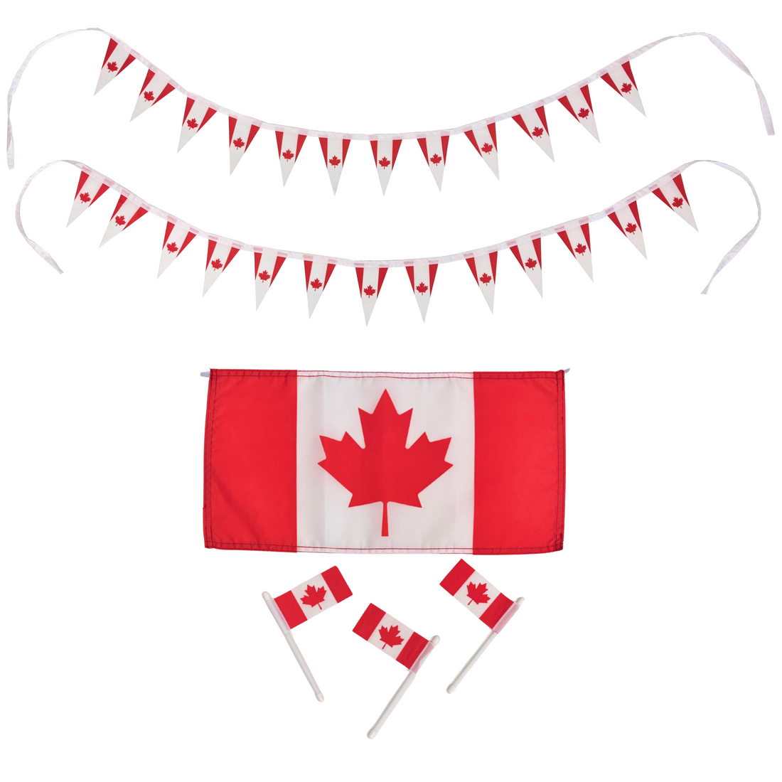 maplelea Canadian flag set for dolls with bunting and small flags on a white background
