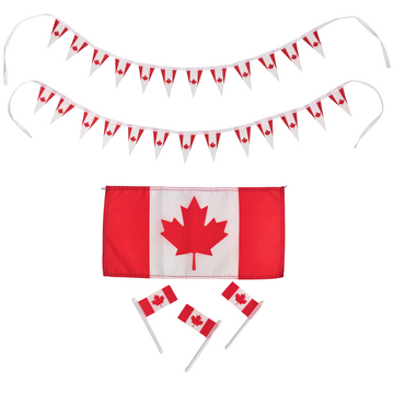 maplelea Canadian flag set for dolls with bunting and small flags on a white background