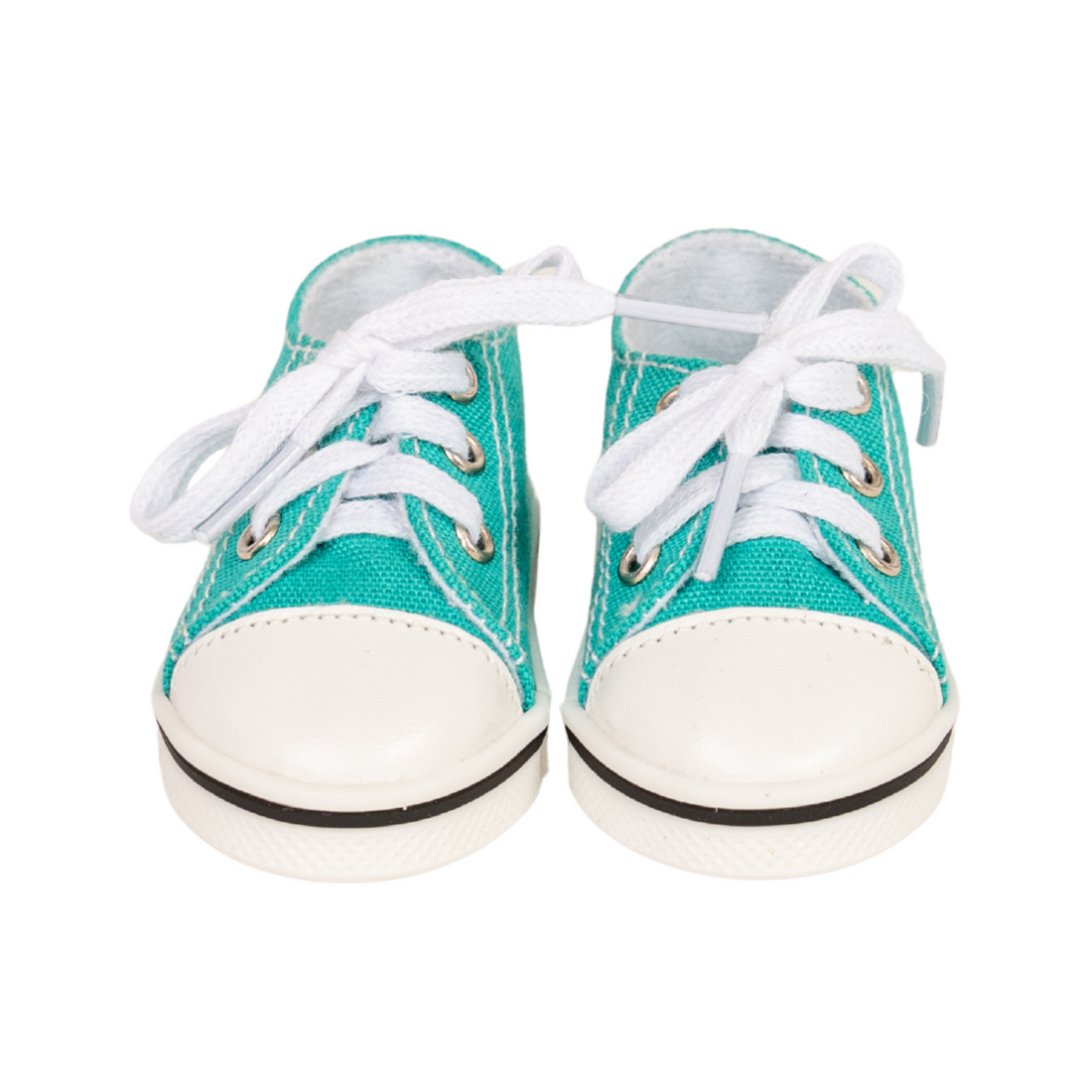 Pair of teal sneakers with white laces for 18-inch dolls