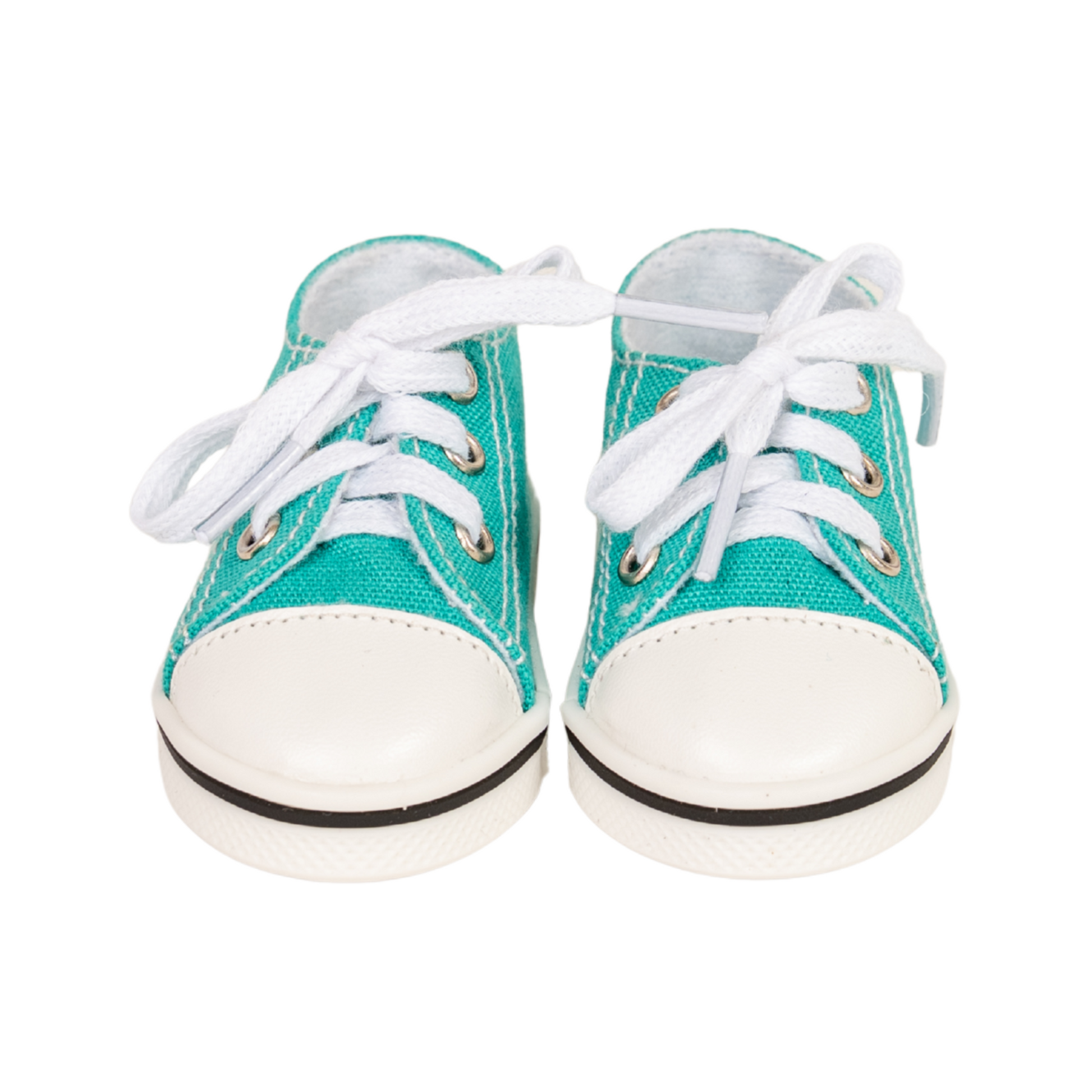 Pair of teal sneakers with white laces for 18-inch dolls