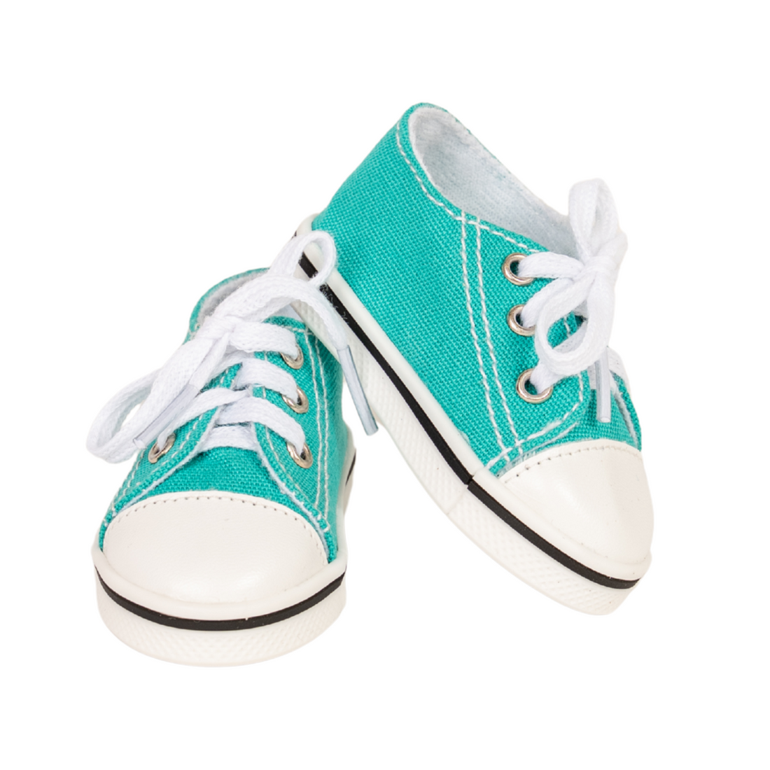 Pair of teal sneakers with white laces for 18-inch dolls