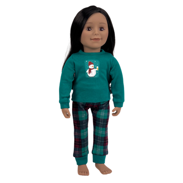 KMF32U-ES Maplelea Friend with long dark-brown hair, medium skin and brown eyes in Go With the Snow PJs. No Story Journal. No Box.