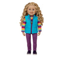 18-inch doll with long curly blonde hair, blue eyes, and light skin.