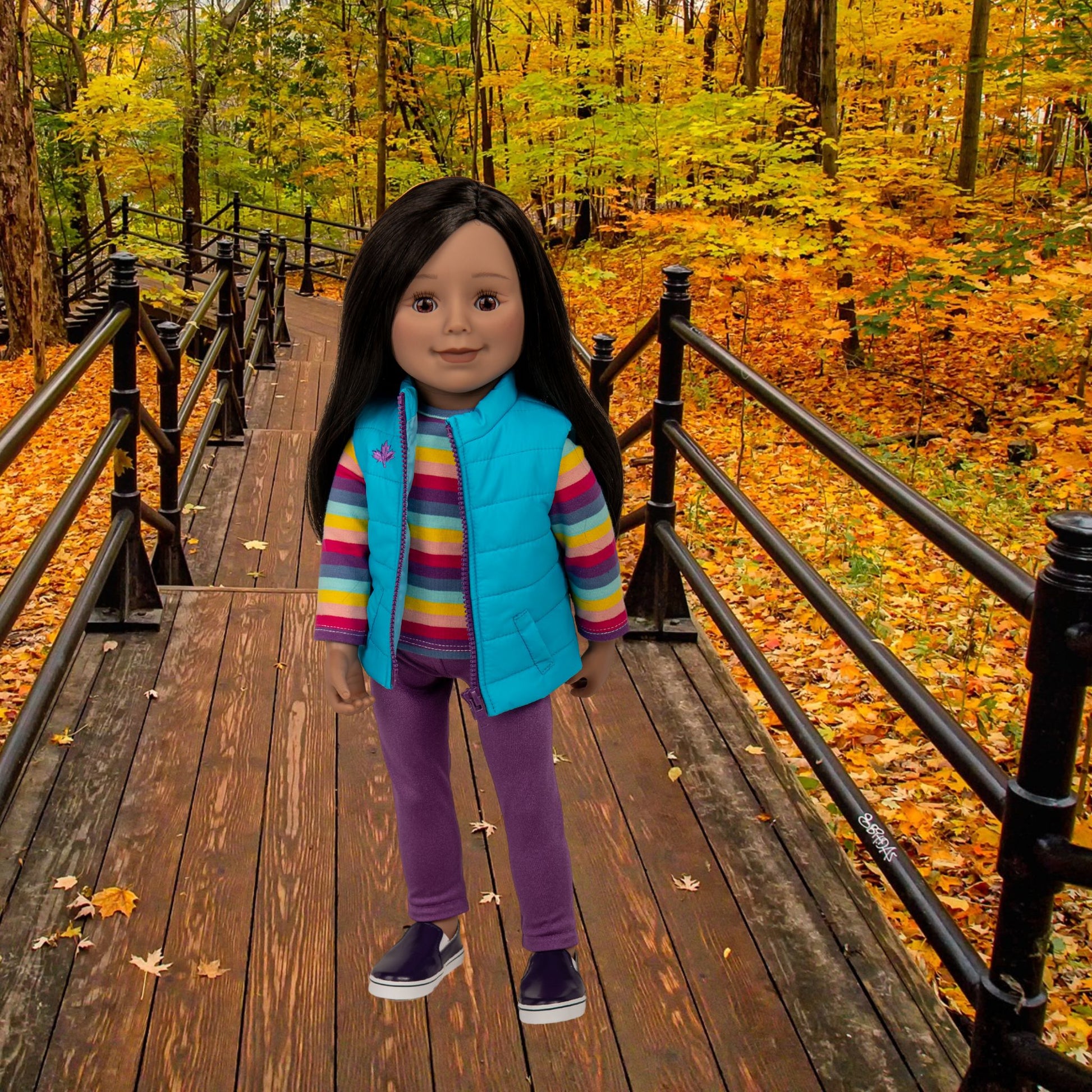 Maplelea&ME! doll with black brown hair, brown eyes, and medium dark skin