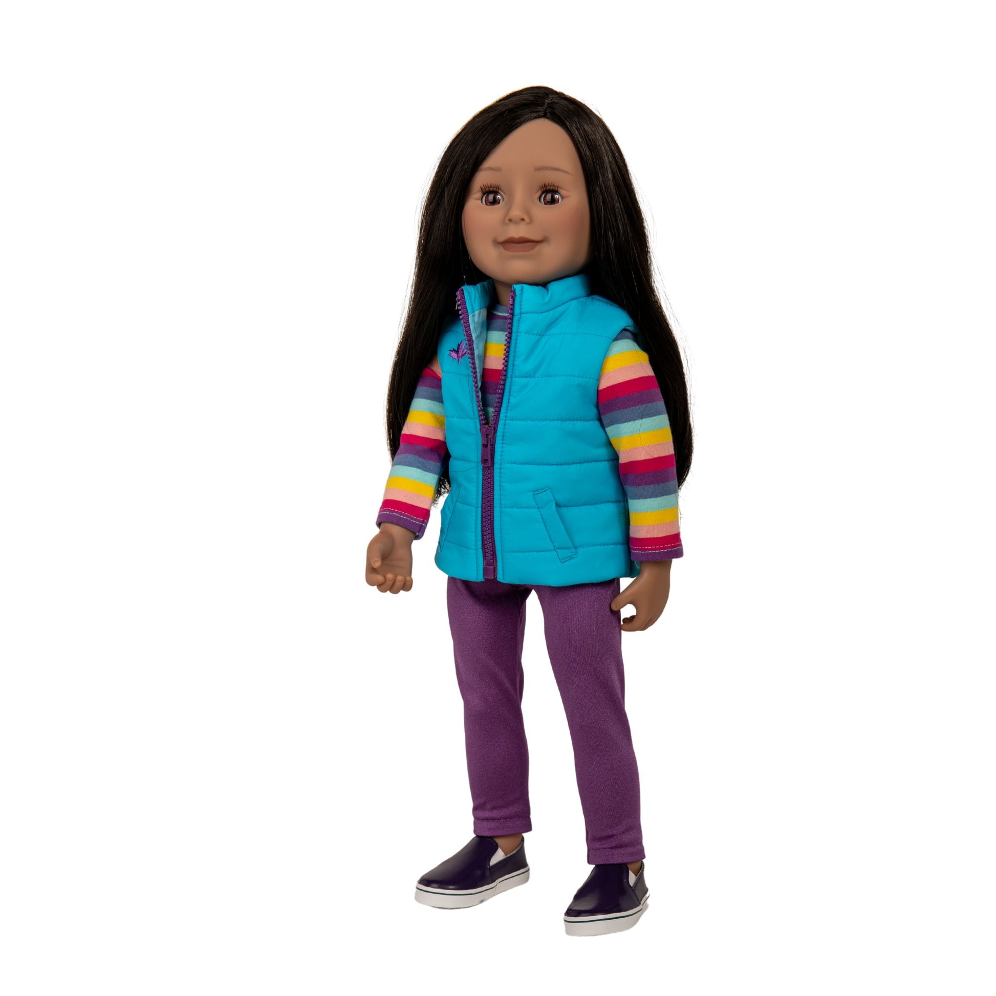Maplelea&ME! doll with black brown hair, brown eyes, and medium dark skin