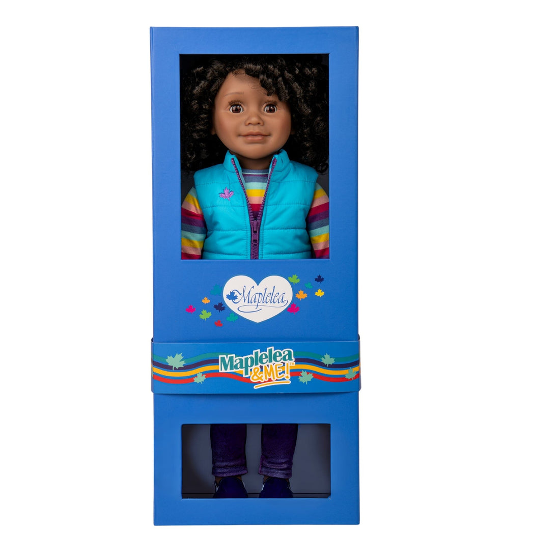 18-inch Girl Doll with curly black hair, dark skin and brown eyes