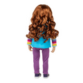 18-inch maplelea and me doll with ginger hair wearing a colorful outfit with a blue vest.
