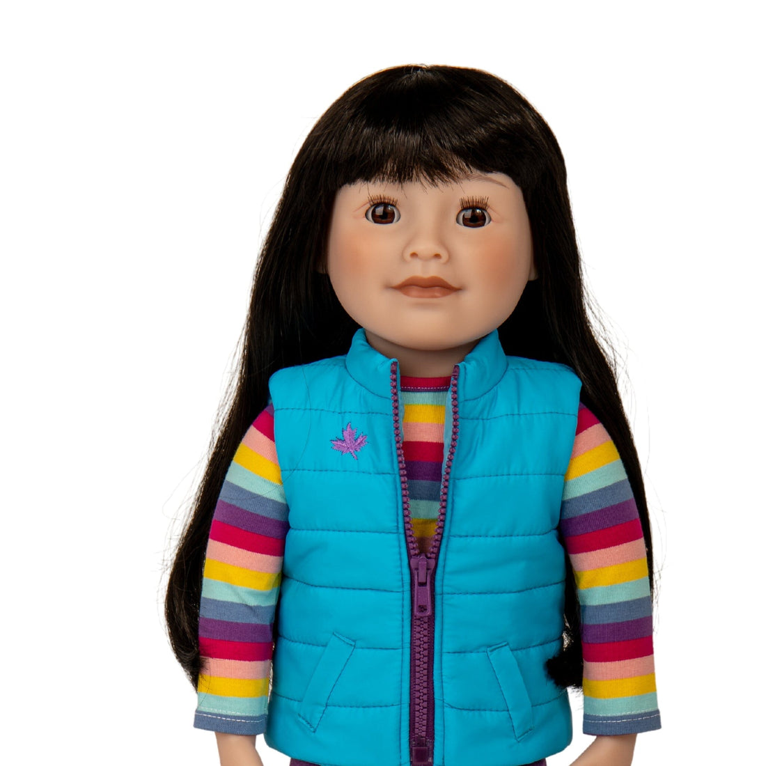 Canadian Girl 18-inch Doll with curly black hair, dark skin and brown eyes
