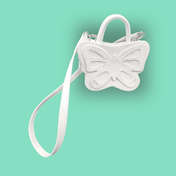 Taryns adorable white glistening butterfly purse.