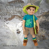 18 inch Maplelea boy doll in paleontologist outfit with dinosaur geology paleontology set in bag