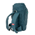 Teal backpack for hiking with canadian flag logo on strap for 28-inch dolls.