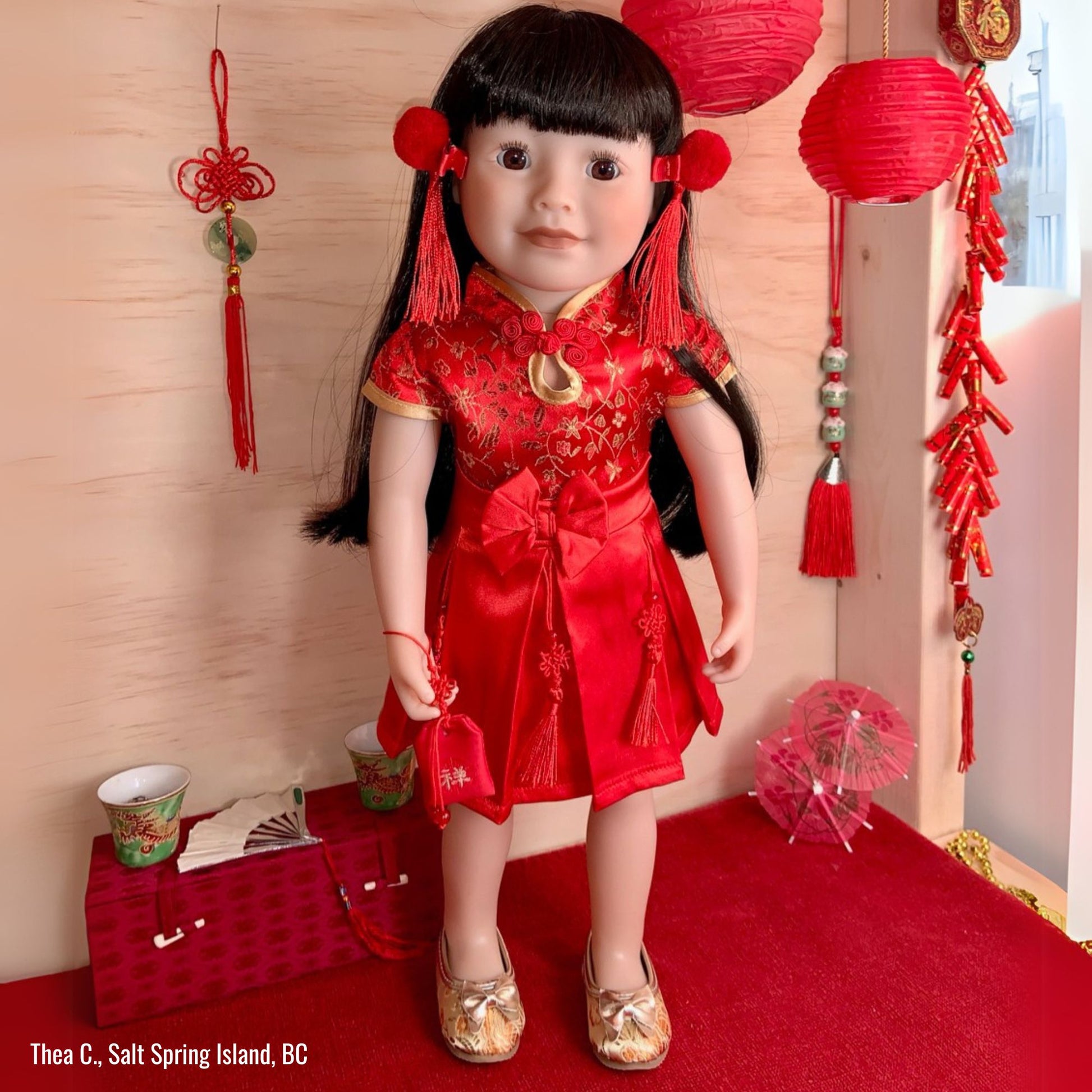 18-inch doll wearing lunar new year outfit set