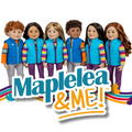 Group of dolls wearing matching outfits with 'Maplelea & ME!' logo.