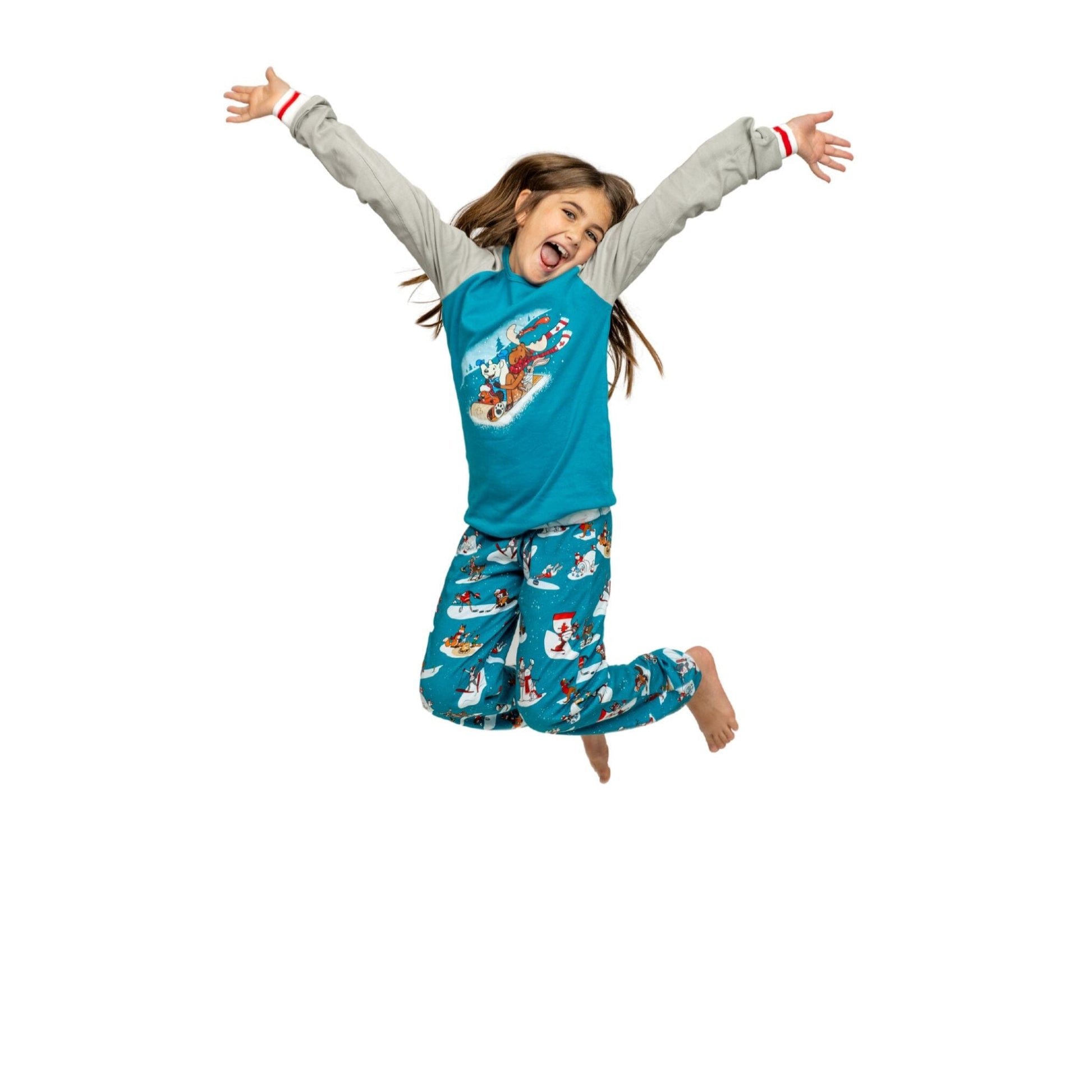 girl wearing slippery slope pajamas