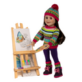 Canadian girl doll wearing a colourful ski sweater with matching tuque and socks