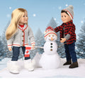 Furry white winter boots trimmed with faux fur grey soles and silver stitching on 18-inch dolls