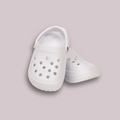 Maplelea white foam clogs for 18-inch dolls with ventilation holes and ankle strap for security.
