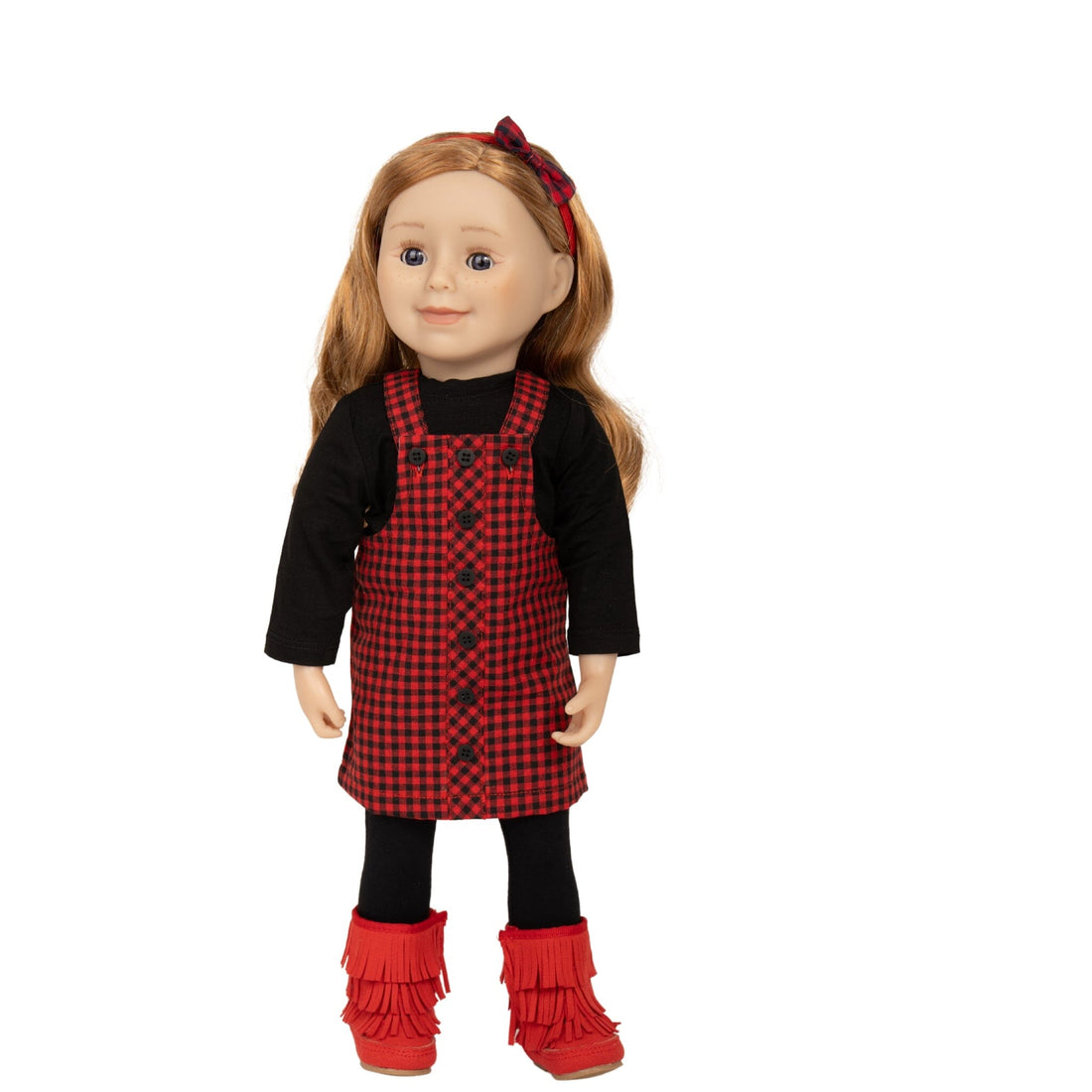 18-inch doll wearing rural roots dress set