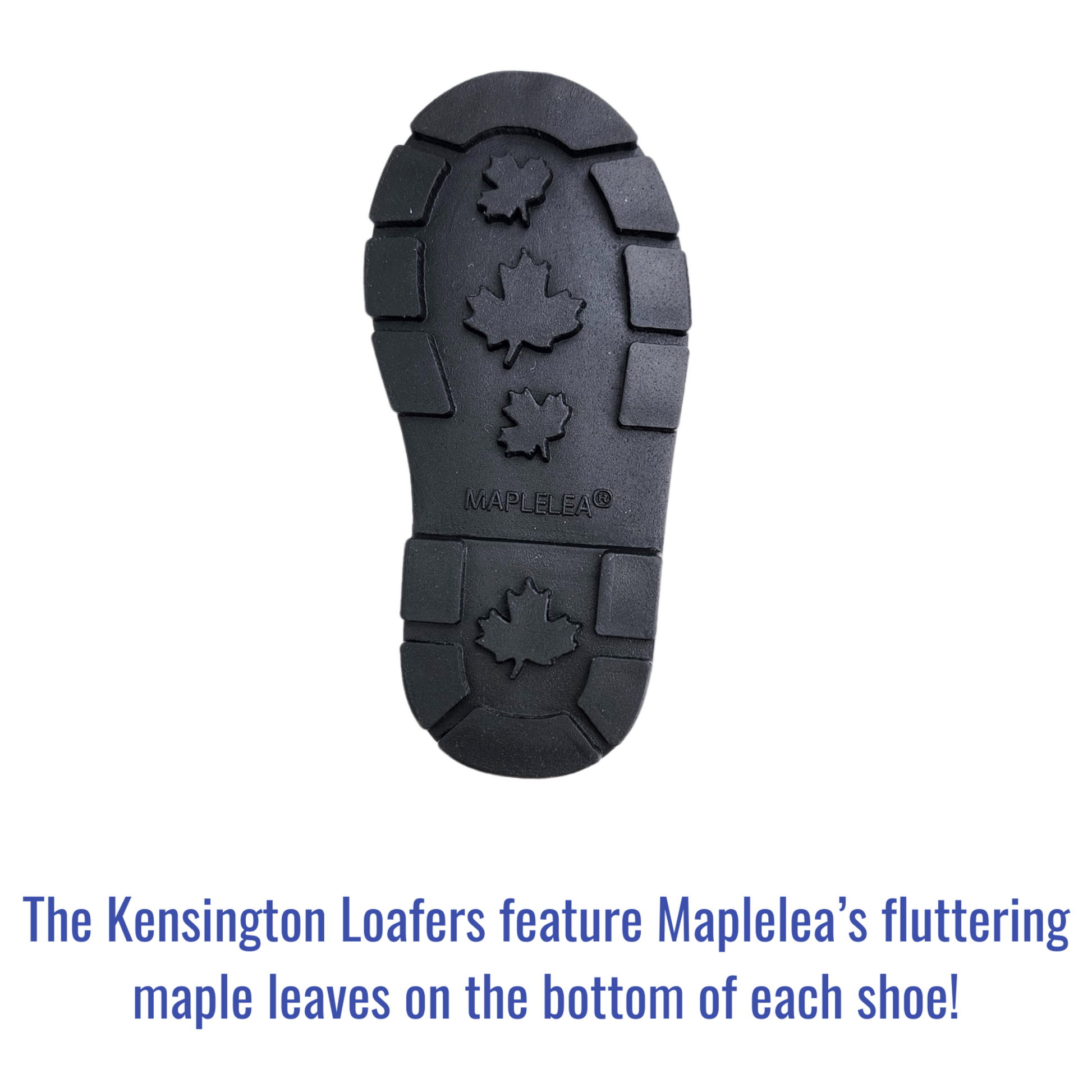 Maplelea's black loafers feature the fluttering mapleleafs on the bottom of the shoe.
