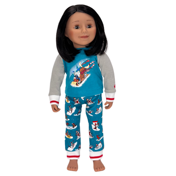 KMF24U-ES Maplelea Friend with shoulder-length black-brown hair, medium skin and brown eyes in Slipper Slope PJs. No Story Journal. No box. Slightly loose limbs.