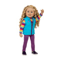 18-inch doll with long curly blonde hair, blue eyes, and light skin.