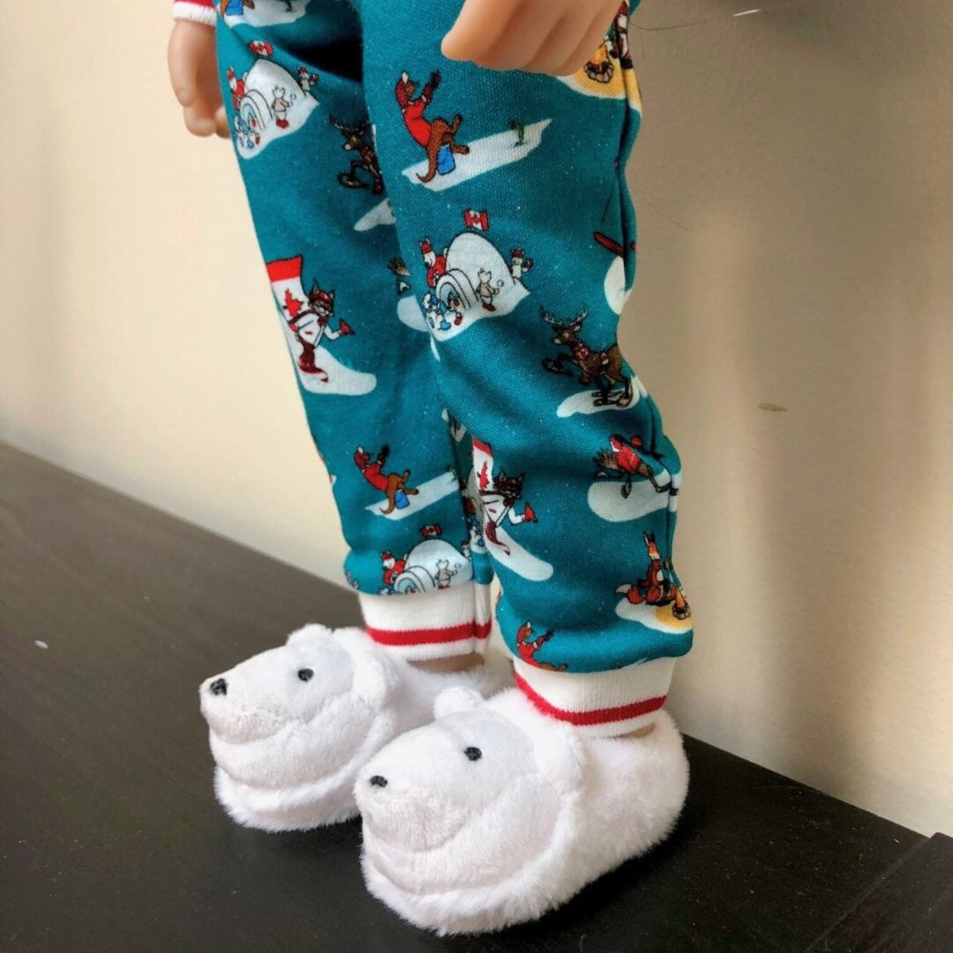 close up of polar bear slippers