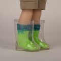 Clear sparkly rain boots fit all 18 inch dolls.